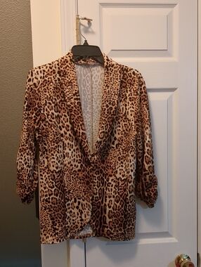 Leopard Print Single Button Blazer Jacket - Brown/Beige